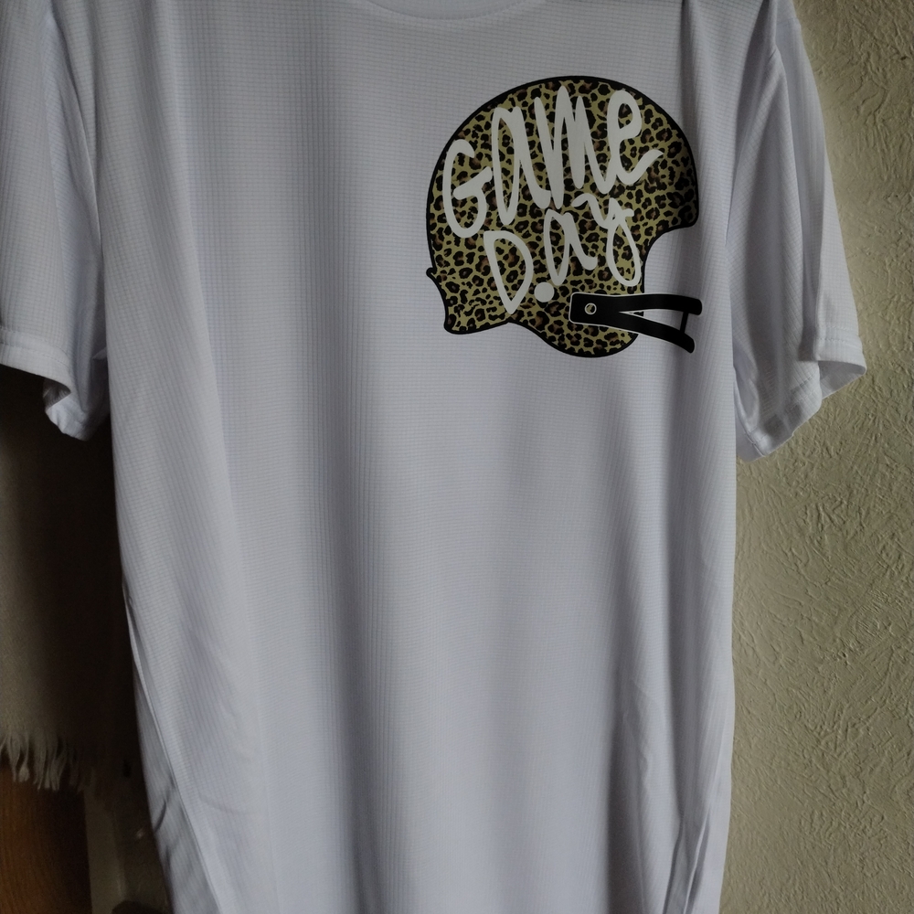 White Game Day T-Shirt with Leopard Print Helmet